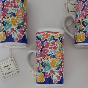 NWT GANZ x Libbey Cute Floral Cappucino Cups Espresso Coffee Size Slim Mini Mugs